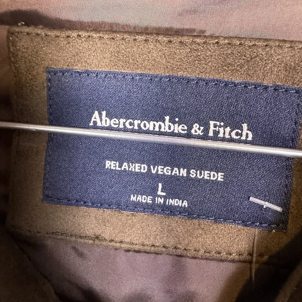 Abercrombie & Fitch Jacket Mens L Vegan Suede Trucker Button Front Cargo Brown